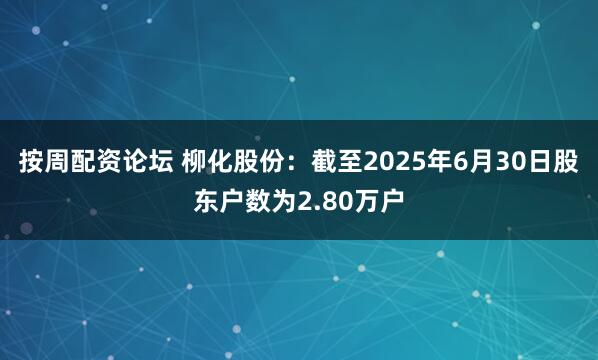 按周配资论坛 柳化股份：截至2025年6月30日股东户数为2.80万户
